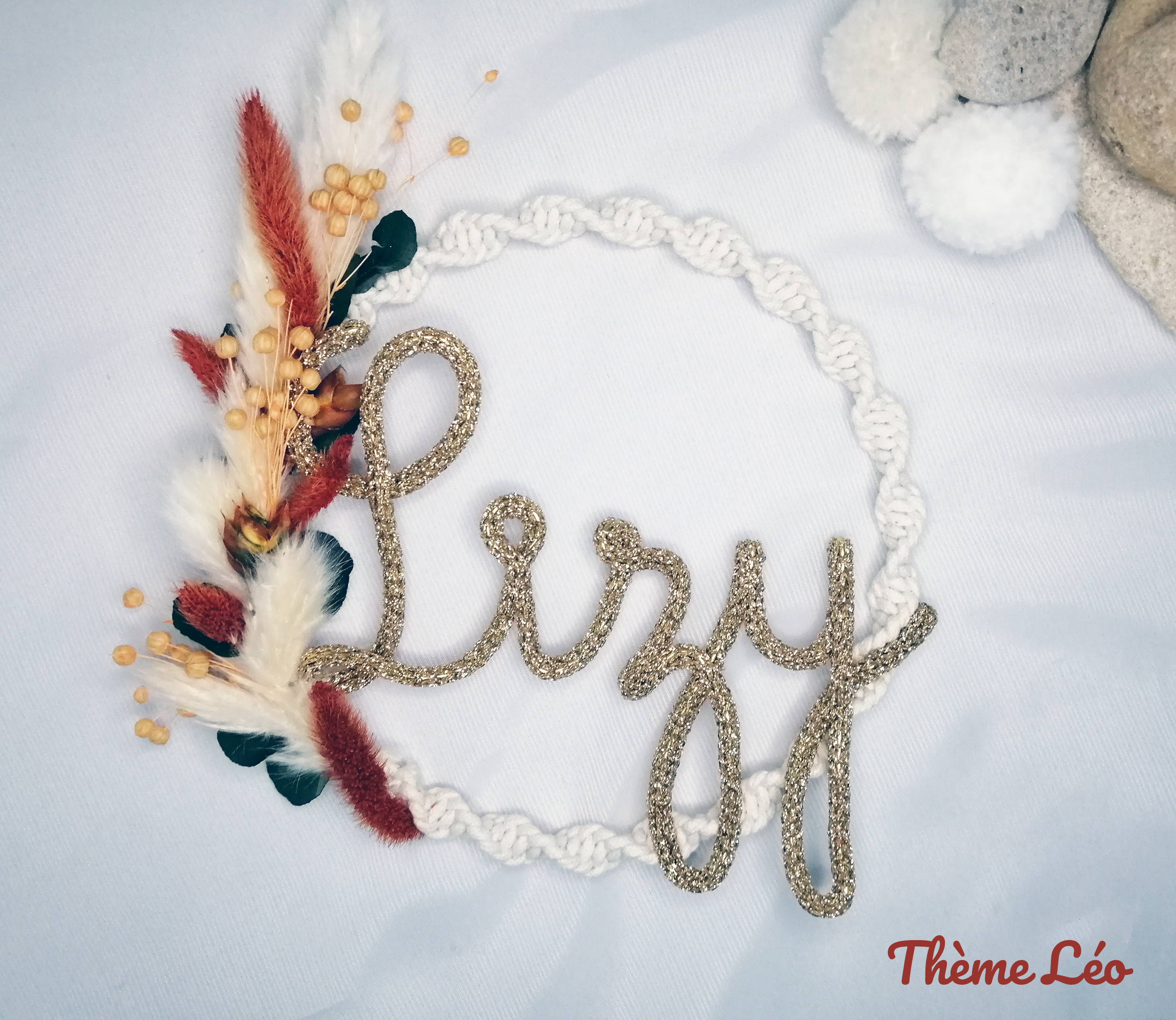 Couronne macramé bohème Lizy en doré - Thème Léo